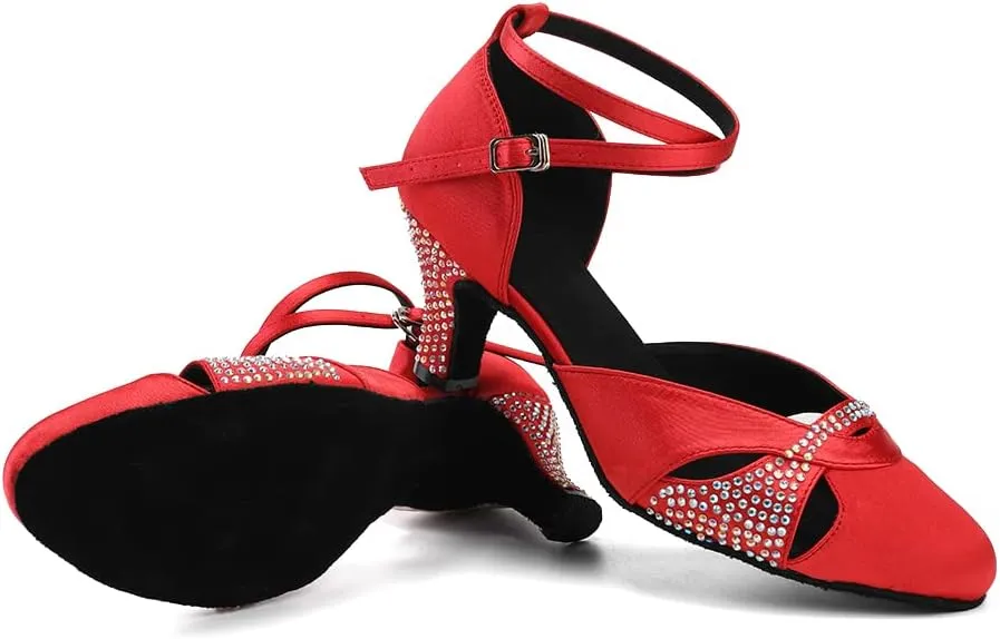 Women Rhinestones Ballroom Dance Shoes Closed Toe Latin Salsa Waltz Wedding Party Ladies Dancing Heels