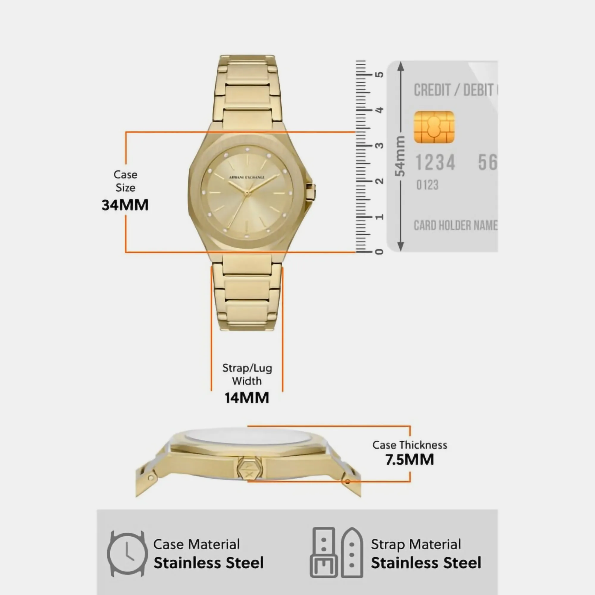 Women's Gold Analog Stainless Steel Watch AX4608