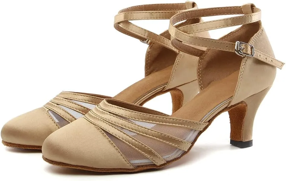 Women's Latin Dance Shoes Closed Toe Ballroom Performance Standard Dance Heels 2.33 inch Heel Height,Model L189