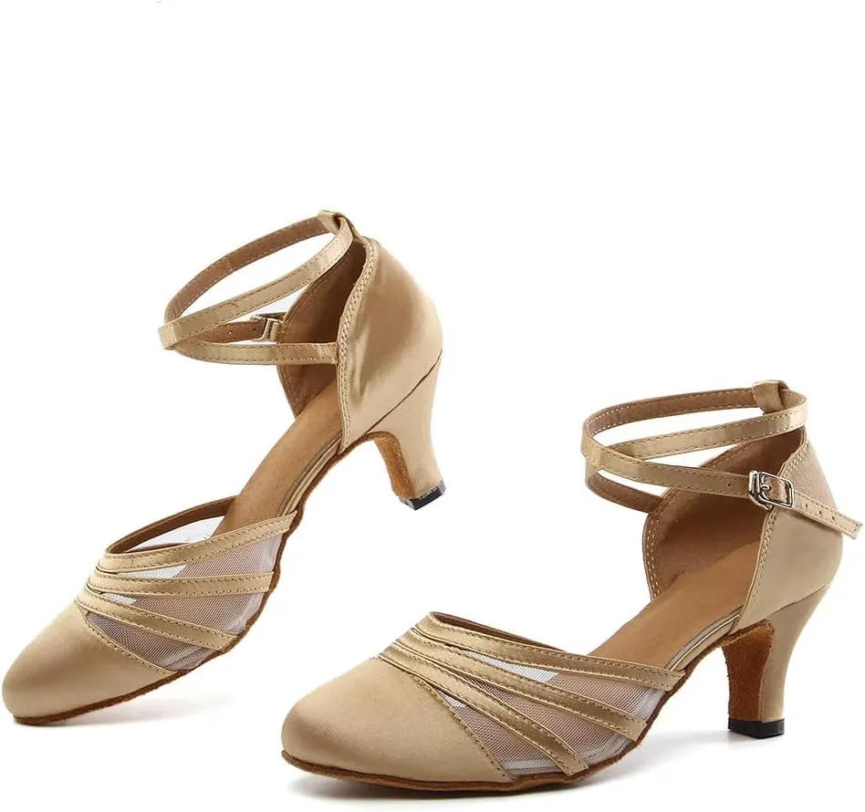 Women's Latin Dance Shoes Closed Toe Ballroom Performance Standard Dance Heels 2.33 inch Heel Height,Model L189