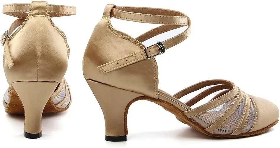 Women's Latin Dance Shoes Closed Toe Ballroom Performance Standard Dance Heels 2.33 inch Heel Height,Model L189