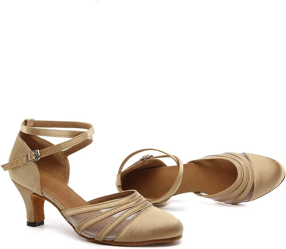 Women's Latin Dance Shoes Closed Toe Ballroom Performance Standard Dance Heels 2.33 inch Heel Height,Model L189