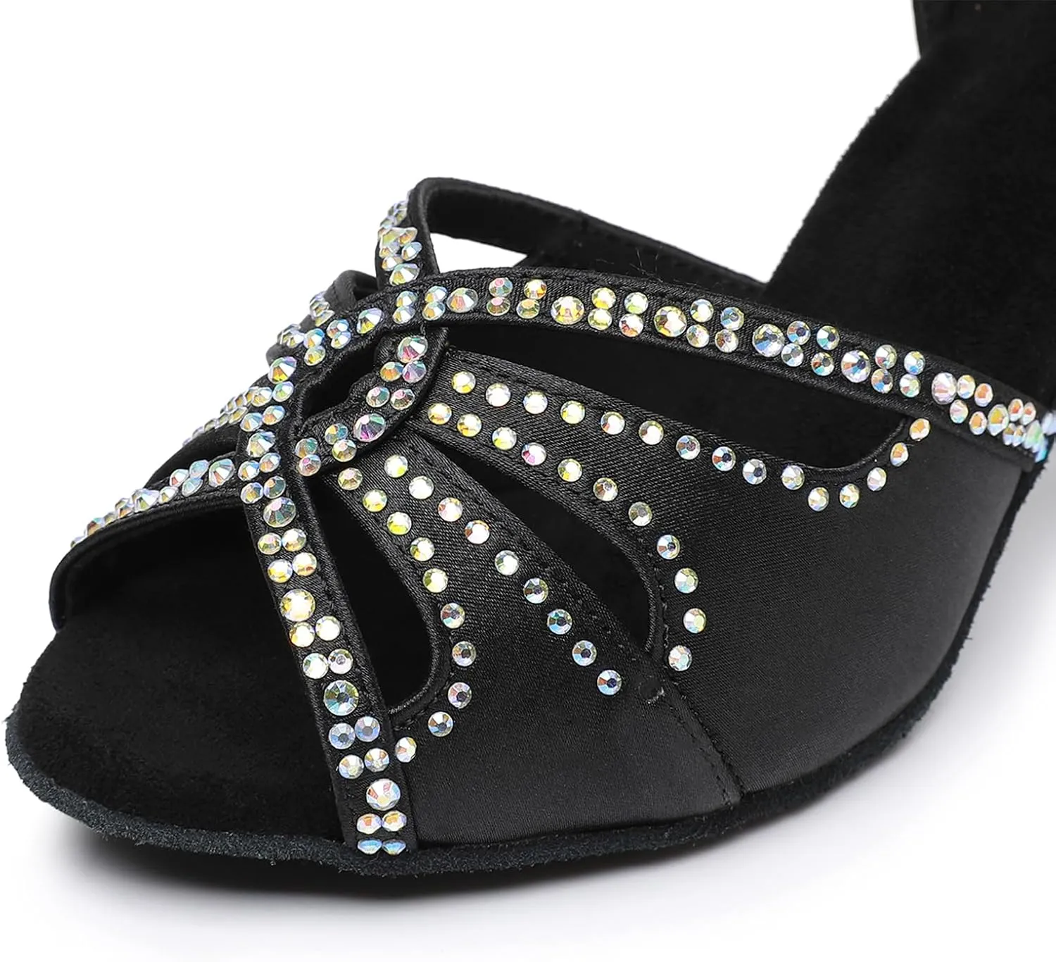 Women's Latin Dance Shoes Satin Open Toe Sparkling Rhinestones Professional Salsa Bachata Ballroom Dancing Shoes,Model QRX-XZ2230