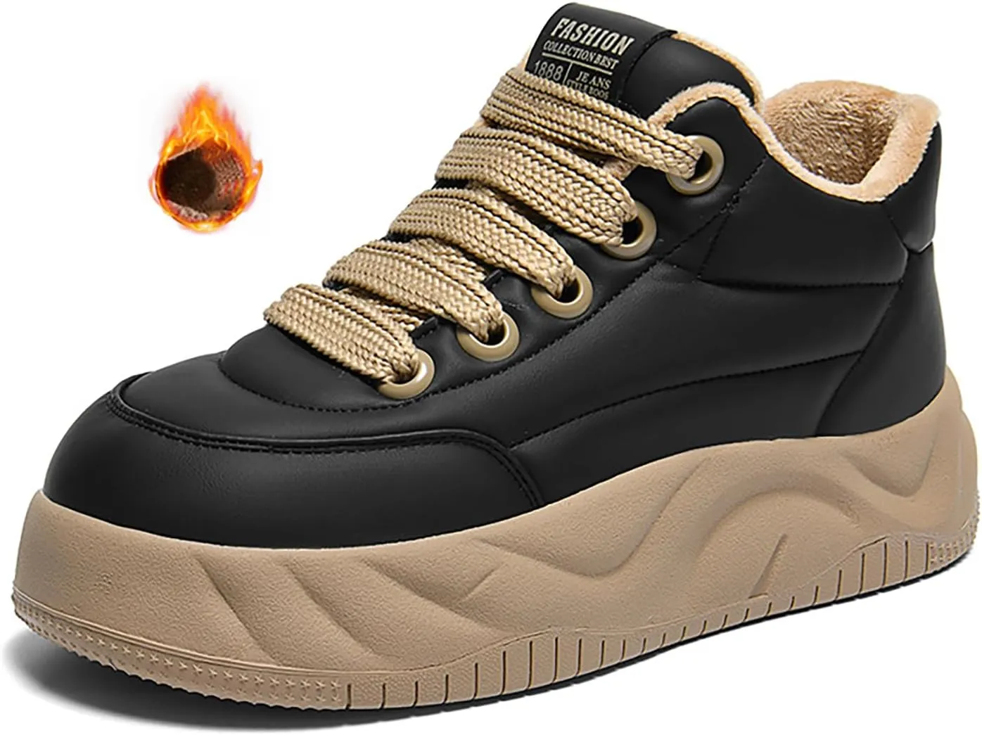 Women's Waterproof Leather Fur Lined Warm Platform Walking Sneakers,Non-Slip Lace Up Soft Sole Increase Height Shoes Outdoor Hiking Workout Driving Shoes